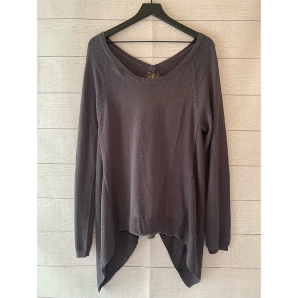 Stetson Knit Long Sleeve Grey Plaid Flannel Waterfall Sweater Size Large - Picture 7 of 11